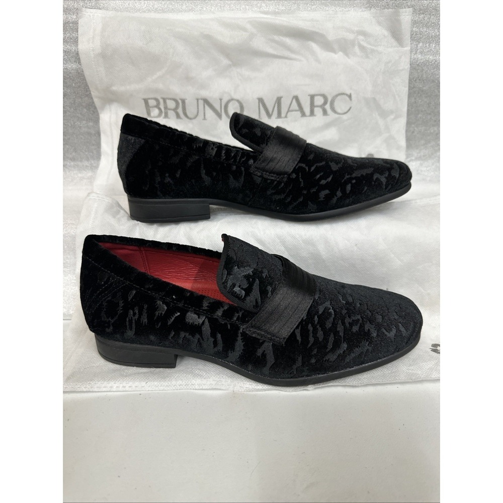 Bruno Marc Kids Black Velvet Loafers Dress Shoes Slip On Size 5‎